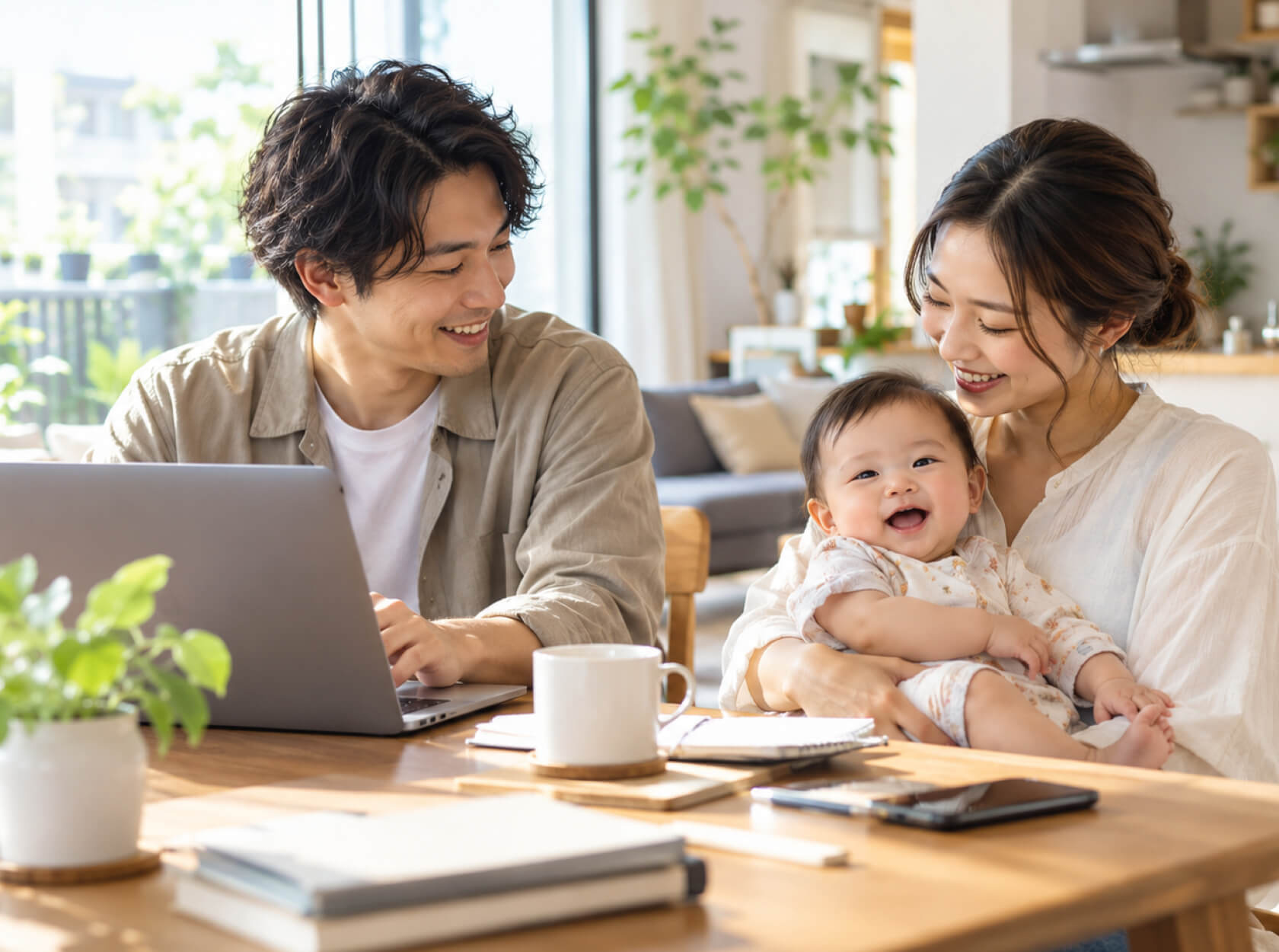 写真:赤ちゃんを抱いた家族